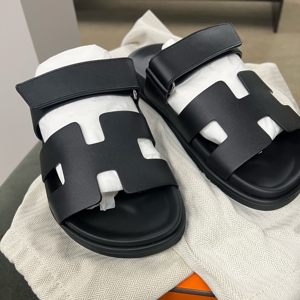 Hermes Chypre Sandals black size 39 brand new